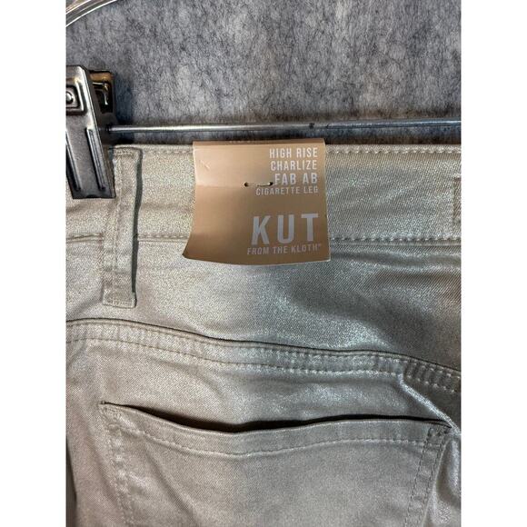 Kut From The Kloth NEW Shiny Gold Sz 2 High Rise Charlize Fab Ab Cigarette Leg - Picture 5 of 10